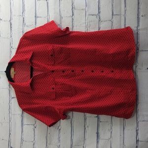 Notations Woman Button Down Red With Black Polka Dots Blouse Top Women's Size 1X